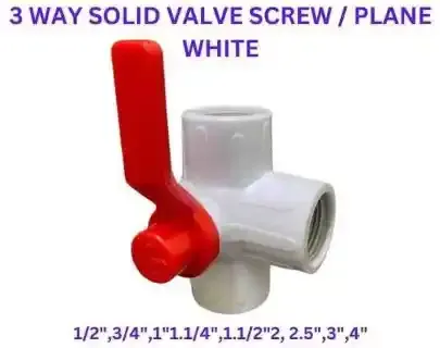 PP 3 Way Solid Screw Plain White Valve